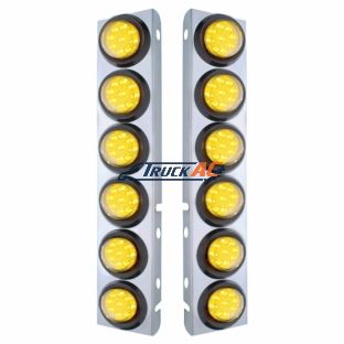 SS Front Air Cleaner Bracket With 12X 9 LED 2" Reflector Lights For Peterbilt-Amber LED & Lens - United Pacific 33810
