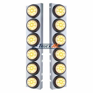 SS Front Air Cleaner Bracket With 12X 9 LED 2" Reflector Lights For Peterbilt-Amber LED/Clear Lens - United Pacific 33811