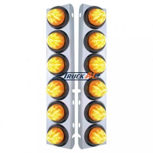 SS Front Air Cleaner Bracket With 12X 9 LED 2" Beehive Lights For Peterbilt-Amber LED & Lens - United Pacific 33814