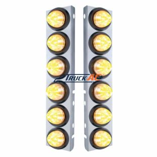 SS Front Air Cleaner Bracket With 12X 9 LED 2" Beehive Lights For Peterbilt-Amber LED/Clear Lens - United Pacific 33815