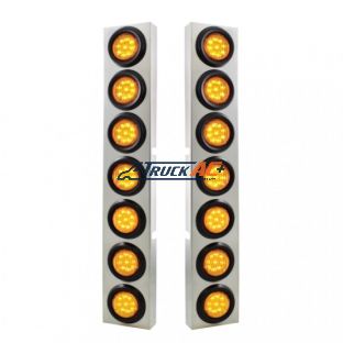 SS Front Air Cleaner Bracket With 14X 9 LED 2" Lights Bezel For KW Trucks -Amber LED & Lens - United Pacific 33824