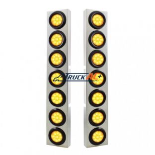 SS Front Air Cleaner Bracket With 14X 9 Amber LED 2" Reflector Lights For KW Trucks -Amber Lens - United Pacific 33826