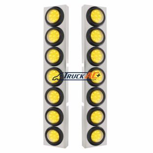 SS Front Air Cleaner Bracket With 14X 9 Amber LED 2" Reflector Lights For KW Trucks -Clear Lens - United Pacific 33827