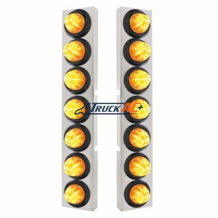 SS Front Air Cleaner Bracket With 14X 9 LED 2" Beehive Lights Bezel For KW Trucks -Amber LED & Lens - United Pacific 33830