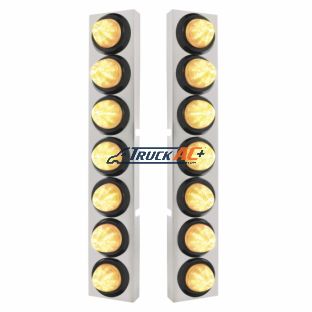 SS Front Air Cleaner Bracket With 14X 9 LED 2" Beehive Lights Bezel For KW Trucks -Amber LED/Clear Lens - United Pacific 33831