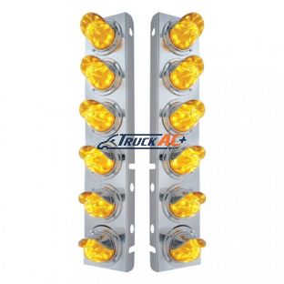 SS Front Air Cleaner Bracket With 12X 11 LED Watermelon Lights & Visors For Peterbilt-Amber LED & Lens - United Pacific 33914