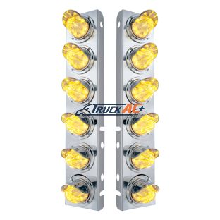 SS Front Air Cleaner Bracket With 12X 11 LED Watermelon Lights & Visors For Peterbilt-Amber LED/Clear Lens - United Pacific 33915