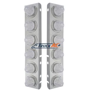 SS Front Air Cleaner Bracket With 12X 11 LED Watermelon Lights & Bezels For Peterbilt-Amber LED/Clear Lens - United Pacific 33921