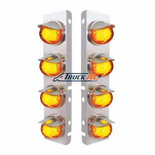 SS Front Air Cleaner Bracket With 8X 9 Amber LED Watermelon GloLight & Visors For Peterbilt-Amber Lens - United Pacific 34436