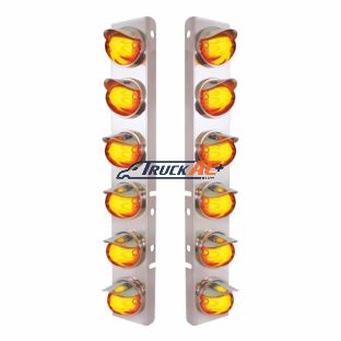 SS Front Air Cleaner Brkt With 12X 9 Amber Hi/Lo LED Watermelon GloLight & Visors For Peterbilt-Amber Lens - United Pacific 34440