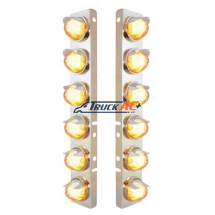 SS Front Air Cleaner Brkt With 12X 9 Amber Hi/Lo LED Watermelon GloLight & Visors For Peterbilt-Clear Lens - United Pacific 34441