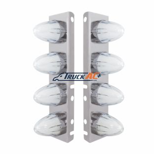 SS Front Air Cleaner Bracket With 8X 9 Amber LED Dual Function Watermelon GloLight For Peterbilt-Clear Lens - United Pacific 34455