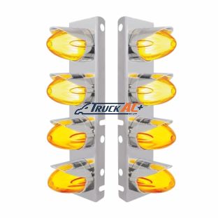 SS Front Air Cleaner Brkt With 8X 9 Amber Hi/Lo LED Watermelon GloLight & Visors For Peterbilt-Amber Lens - United Pacific 34456