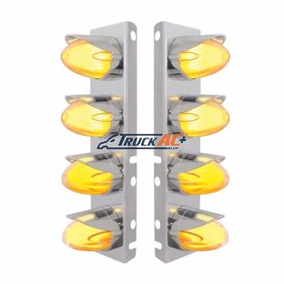 SS Front Air Cleaner Brkt With 8X 9 Amber Hi/Lo LED Watermelon GloLight & Visors For Peterbilt-Clear Lens - United Pacific 34457