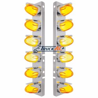 SS Front Air Cleaner Brkt With 12X Amber Hi/Lo LED GloLight Watermelon Grakon Light & Visor For Peterbilt-Amber Lens - United Pacific 34460