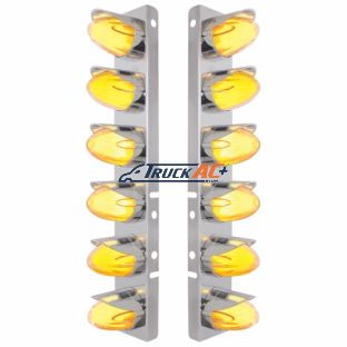 SS Front Air Cleaner Brkt With 12X Amber Hi/Lo LED GloLight Watermelon Grakon Light & Visor For Peterbilt-Clear Lens - United Pacific 34461