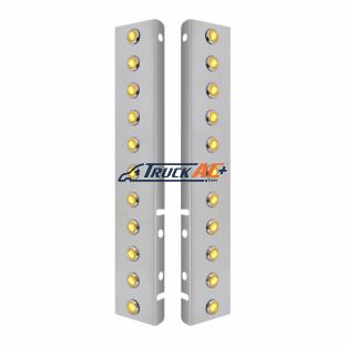 SS Front Air Cleaner Bracket With 22X 3 Amber Hi/Lo LED 3/4" Mini Crystal Lights & SS Bezels For Peterbilt-Amber Lens - United Pacific 34462