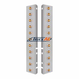 SS Front Air Cleaner Bracket With 22X 2 Amber LED 3/4" Mini Lights & SS Bezels For Peterbilt-Clear Lens - United Pacific 34464
