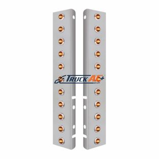 SS Front Air Cleaner Bracket With 22X 3 Amber LED 3/4" Mini Lights & SS Bezels For Peterbilt-Amber Lens - United Pacific 34467