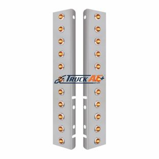SS Front Air Cleaner Bracket With 22X 3 Amber LED 3/4" Mini Lights & SS Bezels For Peterbilt-Clear Lens - United Pacific 34468