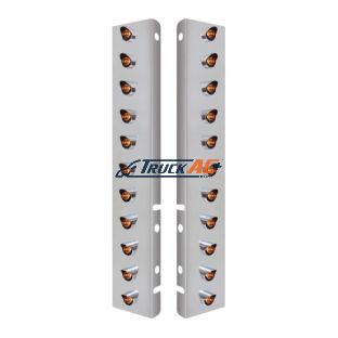 SS Front Air Cleaner Bracket With 22X 3 Amber LED 3/4" Mini Lights & Visors For Peterbilt-Clear Lens - United Pacific 34470