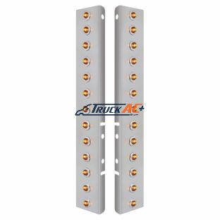 SS Front Air Cleaner Bracket With 26X 2 Amber LED 3/4" Mini Lights & SS Bezels For Peterbilt-Amber Lens - United Pacific 34472