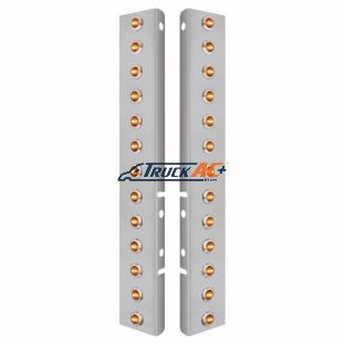 SS Front Air Cleaner Bracket With 26X 3 LED 3/4" Mini Lights & SS Bezels For Peterbilt-Amber LED/Clear Lens - United Pacific 34477