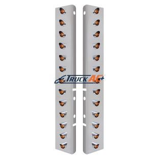 SS Front Air Cleaner Bracket With 26X 3 LED 3/4" Mini Lights & Visors For Peterbilt-Amber LED/Clear Lens - United Pacific 34479