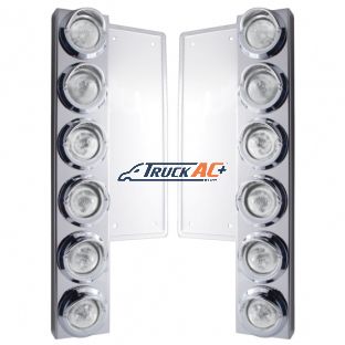 FL SS Front Air Cleaner Bracket W/12X 9 LED 2" Beehive Lights & Visors -Amber LED/Clear Lens - United Pacific 34581