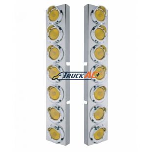 Kenworth Stainless Front Air Cleaner Bracket With 14X 2" Flat Lights & Visors - Amber Lens - United Pacific 34582