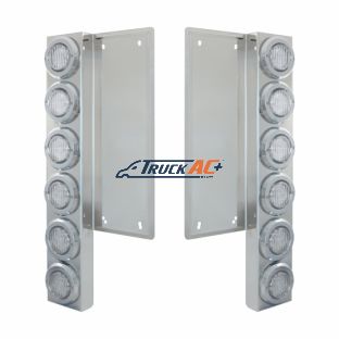 FL SS Front Air Cleaner Bracket W/12X 9 LED 2" Lights & Bezels -Amber LED/Clear Lens - United Pacific 34676