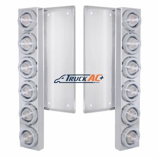 FL SS Front Air Cleaner Bracket W/12X 9 LED 2" Beehive Lights & Bezels -Amber LED/Clear Lens - United Pacific 34681