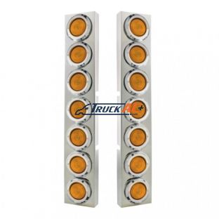 Kenworth Stainless Front Air Cleaner Bracket With 14X 2" Flat Lights & Bezels - Amber Lens - United Pacific 34682
