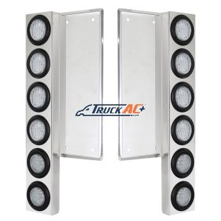 FL SS Front Air Cleaner Bracket W/12X 9 LED 2" Lights -Amber LED/Clear Lens - United Pacific 34776