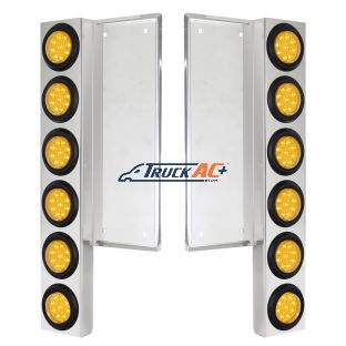 FL SS Front Air Cleaner Bracket With 12X 9 LED 2" Reflector Lights -Amber LED & Lens - United Pacific 34777