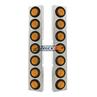 Kenworth Stainless Front Air Cleaner Bracket With 14X 2" Flat Lights & Grommets - Amber Lens - United Pacific 34782