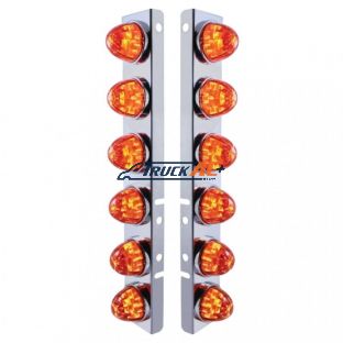 SS Front Air Cleaner Bracket With 12X LED Watermelon Lights & SS Bezels For Peterbilt-Amber LED/Dark Amber Lens - United Pacific 37290