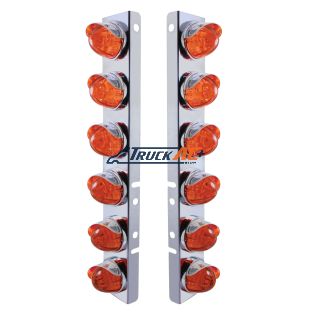 SS Front Air Cleaner Bracket With 12X LED Watermelon Lights & SS Visors For Peterbilt-Amber LED/Dark Amber Lens - United Pacific 37292