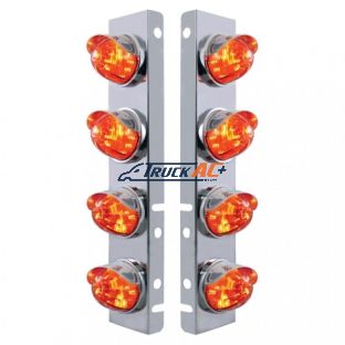 SS Front Air Cleaner Bracket With 8X LED Watermelon Lights & SS Visors For Peterbilt-Amber LED/Dark Amber Lens - United Pacific 37293