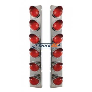 SS Front Air Cleaner Bracket With 12X 17 LED Watermelon Lights & Visors For Peterbilt-Amber LED/Dark Amber Lens - United Pacific 37294