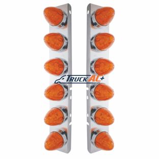 SS Front Air Cleaner Bracket With 12X 19 LED Watermelon Lights & Bezels For Peterbilt-Amber LED/Dark Amber Lens - United Pacific 37296