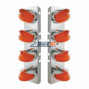 SS Front Air Cleaner Bracket With 8X 19 LED Watermelon Lights & Visors For Peterbilt-Amber LED/Dark Lens - United Pacific 37299