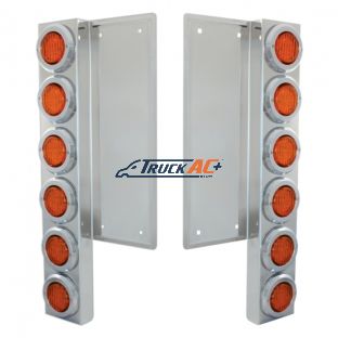 FL SS Front Air Cleaner Bracket W/12X 9 LED 2" Lights & Bezels -Amber LED & Lens - United Pacific 37322