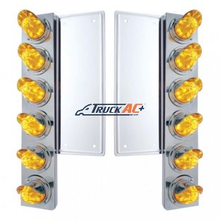 FL SS Front Air Cleaner Bracket With 12X 11 LED Watermelon Lights & Visors -Amber LED & Lens - United Pacific 37354