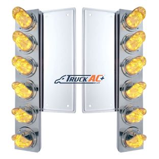 FL SS Front Air Cleaner Bracket With 12X 11 LED Watermelon Lights & Visors -Amber LED/Clear Lens - United Pacific 37356