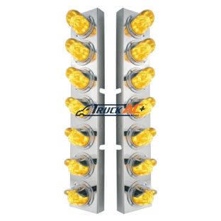 SS Front Air Cleaner Brkt With 14X 11 Amber LED Watermelon Light & Visor Bezel For KW Trucks-Amber Lens - United Pacific 37366