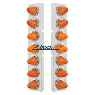 SS Front Air Cleaner Bracket With 14X 11 Amber LED Watermelon Lights & Bezel For KW Trucks -Amber Lens - United Pacific 37367