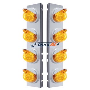 SS Front Air Cleaner Bracket With 8X 17 LED Reflector Lights & Visors For Peterbilt-Amber LED & Lens - United Pacific 37374