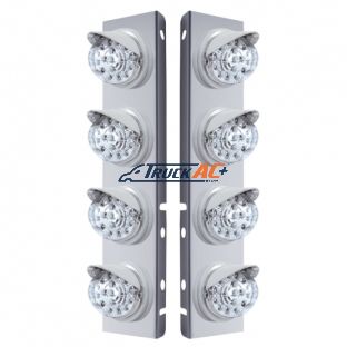SS Front Air Cleaner Bracket With 8X 17 LED Reflector Lights & Visors For Peterbilt-Amber LED/Clear Lens - United Pacific 37375