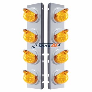 SS Front Air Cleaner Bracket With 8X 17 Amber LED Dual Function Reflector Lights & Visors For Peterbilt-Amber Lens - United Pacific 37376